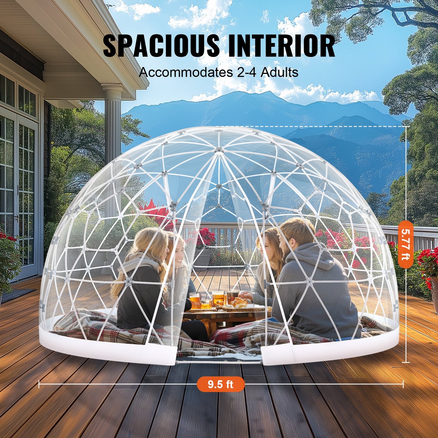9,5 Fuß Kuppelzelt Bubble Zelt Outdoor Haus Camping Shelter mit transparentem Fenster