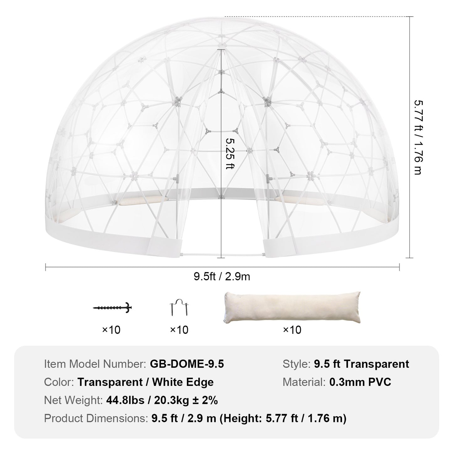 9,5 Fuß Kuppelzelt Bubble Zelt Outdoor Haus Camping Shelter mit transparentem Fenster