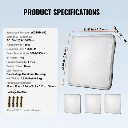 4 ST LED Canopy Light 150W 16500LM 5000K Dagsljus Utomhus Canopy Lighting
