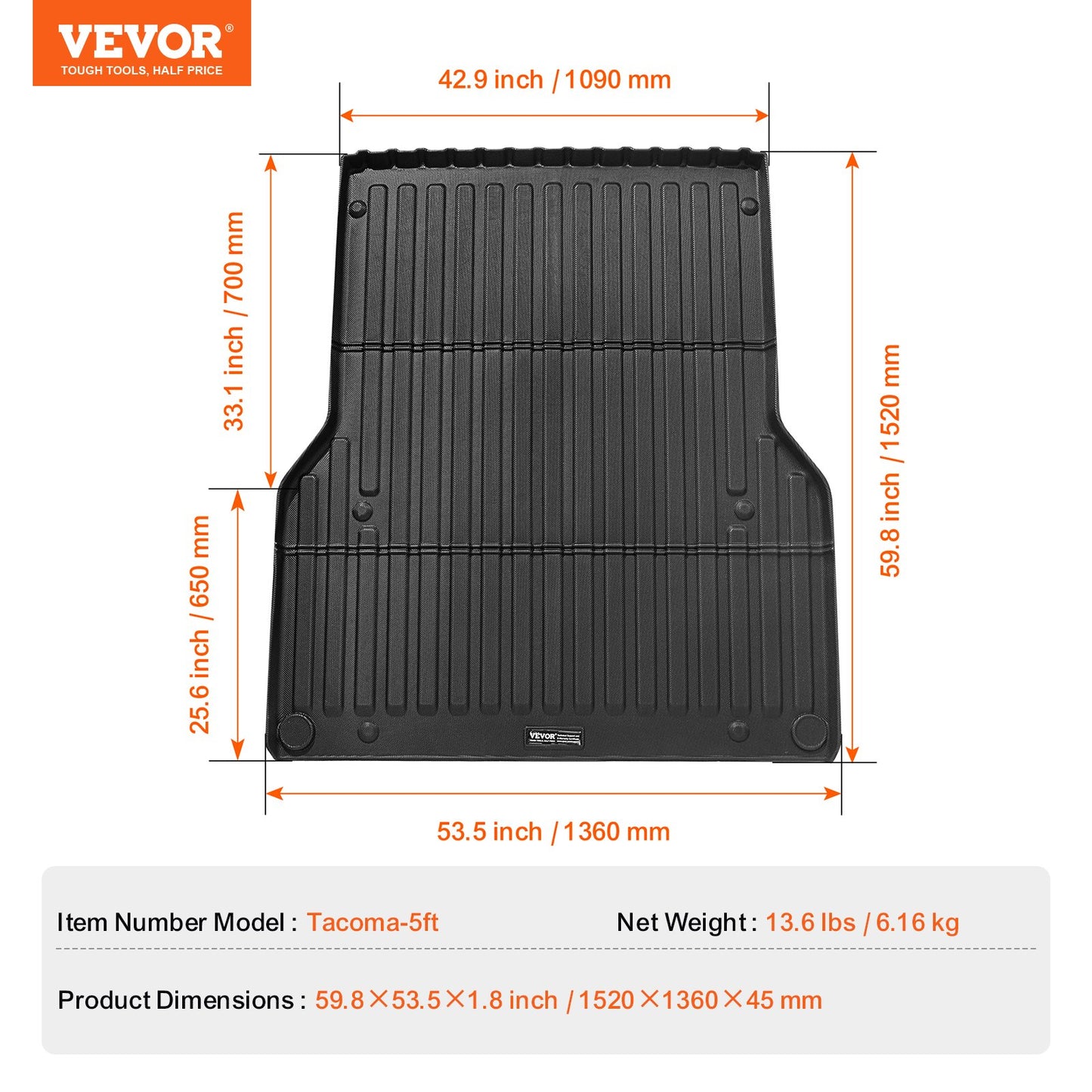 Truck Bed Mat Fit 2005-2023 Toyota Tacoma TPE Truck Bed Liner Tillbehör