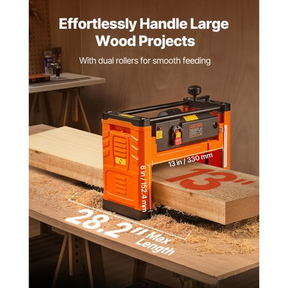 Tjocklekshyvel, tvåbladig, 330 mm bred arbetsbordshyvel, 1800W 23500 RPM kraftfull motor, dubbla rullar, överskydd, träbearbetning med en hastighet, för hårda och mjuka trämaterial |  EU