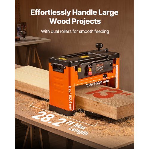 Tjocklekshyvel, trebladig, 330 mm brett arbetsbord, elektrisk bänkhyvel, 2000W 23500 RPM kraftfull motor, dubbla rullar, överskydd, träbearbetning med en hastighet, för hårt mjukt trämaterial |  EU