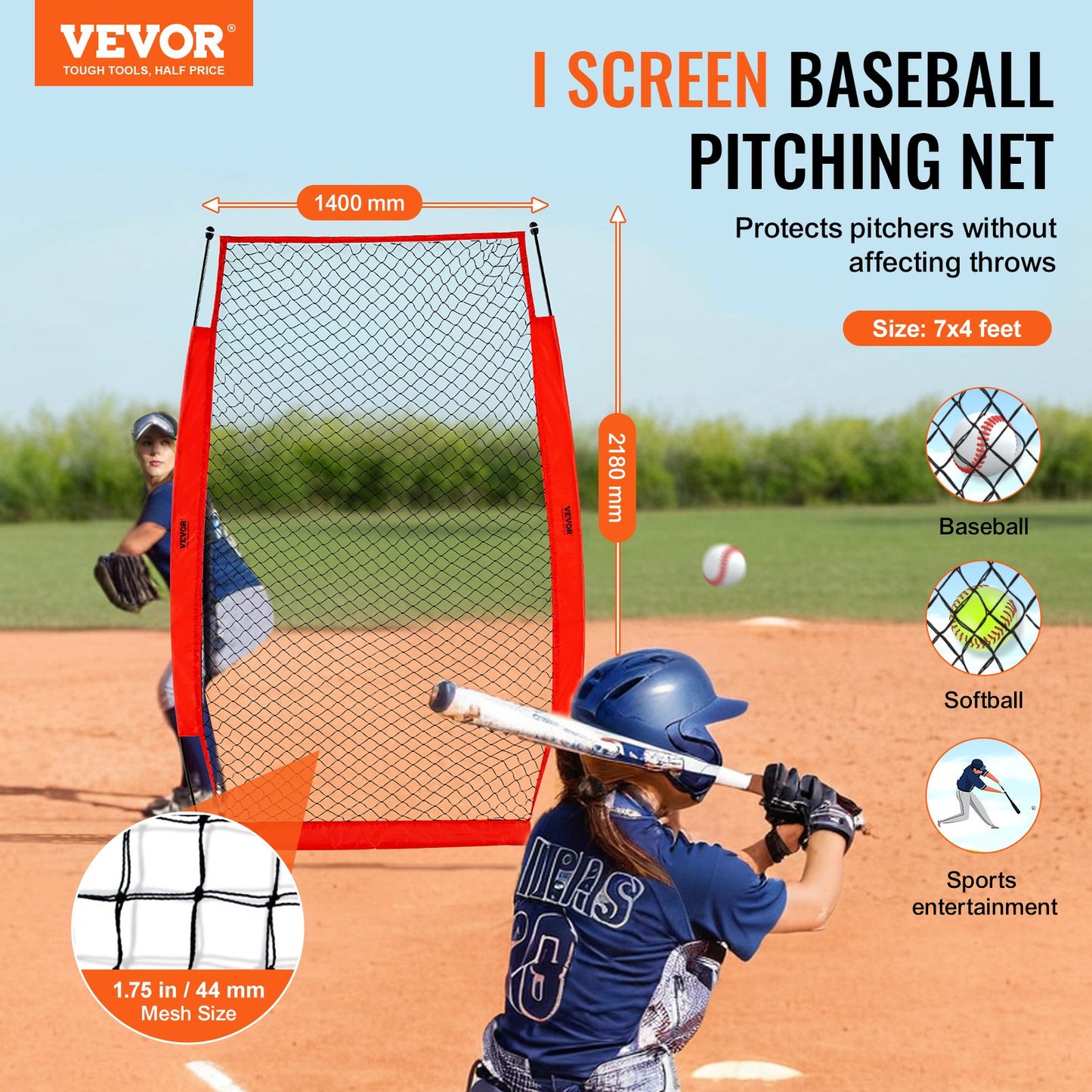 I Screen Baseball för batting Cage, 7x4 ft Baseball & Softball Säkerhetsskärm, Body Protector Bärbar Batting Screen med bärväska och markinsatser, Baseball Pitching Net för Pitchers Protection