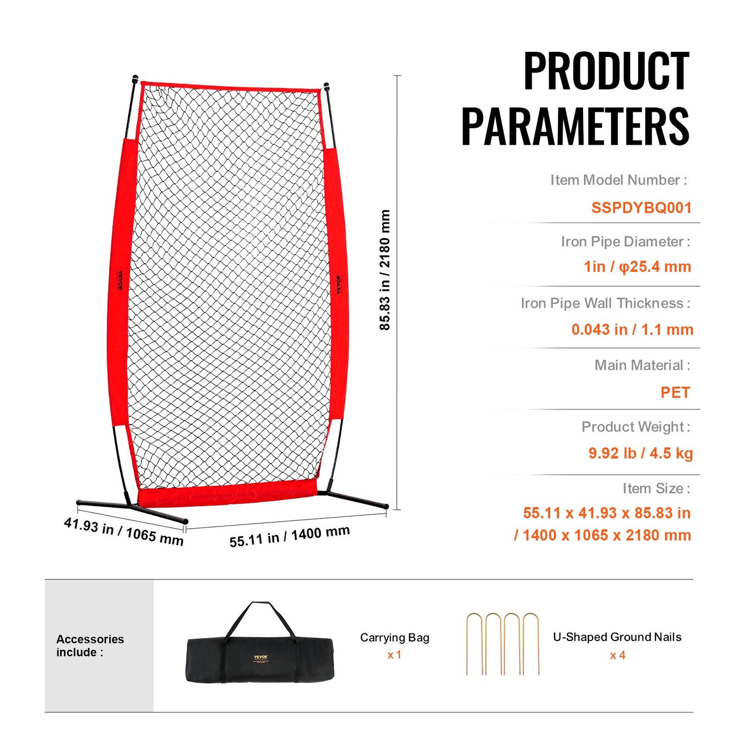 I Screen Baseball för batting Cage, 7x4 ft Baseball & Softball Säkerhetsskärm, Body Protector Bärbar Batting Screen med bärväska och markinsatser, Baseball Pitching Net för Pitchers Protection