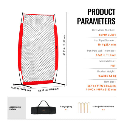 I Screen Baseball för batting Cage, 7x4 ft Baseball & Softball Säkerhetsskärm, Body Protector Bärbar Batting Screen med bärväska och markinsatser, Baseball Pitching Net för Pitchers Protection