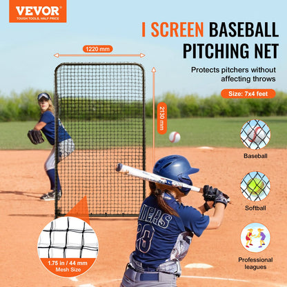 I Screen Baseball för Batting Cage, 7x4 ft Baseball Softball Säkerhetsskärm, Body Protector Bärbar Batting Screen med bärväska och markinsatser, Heavy Duty Pitching Net för Pitchers Protection