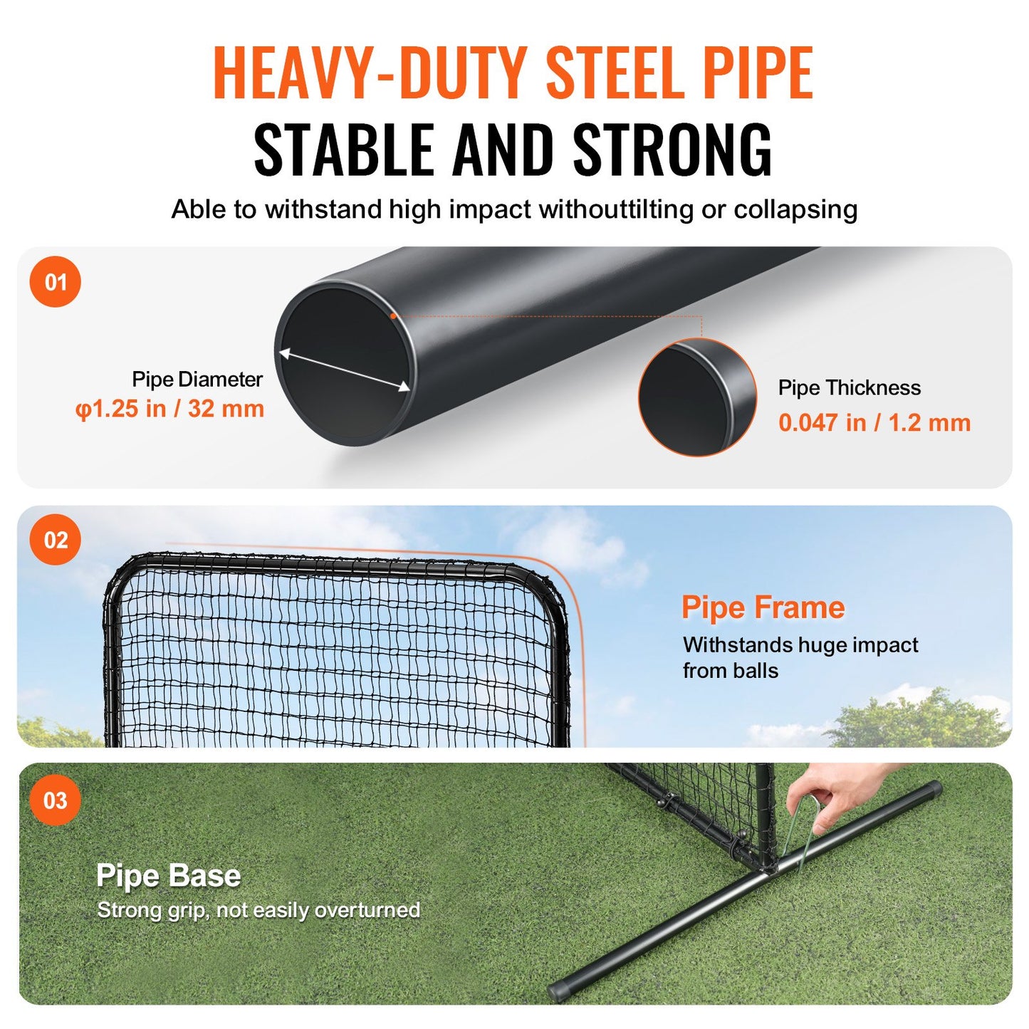 I Screen Baseball för Batting Cage, 7x4 ft Baseball Softball Säkerhetsskärm, Body Protector Bärbar Batting Screen med bärväska och markinsatser, Heavy Duty Pitching Net för Pitchers Protection