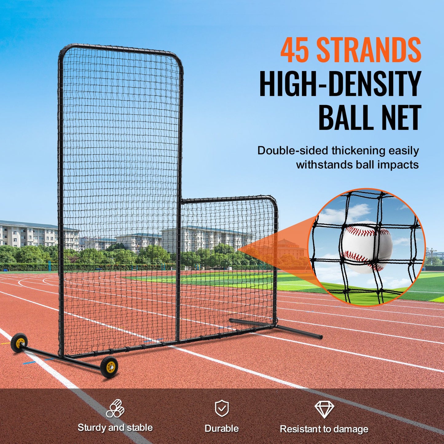 L Screen Baseball för Batting Cage, 7x7 ft Softball Säkerhetsskärm, Body Protector Bärbar Batting Screen med bärväska, Hjul, Ground Stakes, Heavy Duty Pitching Net för Pitchers Protection