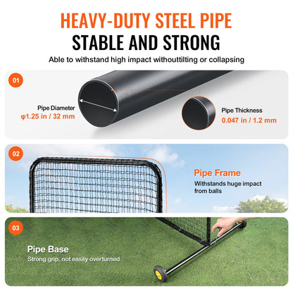 L Screen Baseball för Batting Cage, 7x7 ft Softball Säkerhetsskärm, Body Protector Bärbar Batting Screen med bärväska, Hjul, Ground Stakes, Heavy Duty Pitching Net för Pitchers Protection