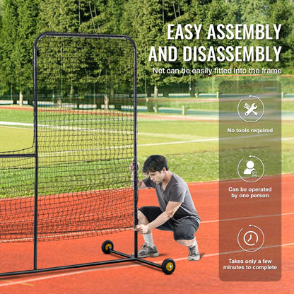 L Screen Baseball för Batting Cage, 7x7 ft Softball Säkerhetsskärm, Body Protector Bärbar Batting Screen med bärväska, Hjul, Ground Stakes, Heavy Duty Pitching Net för Pitchers Protection