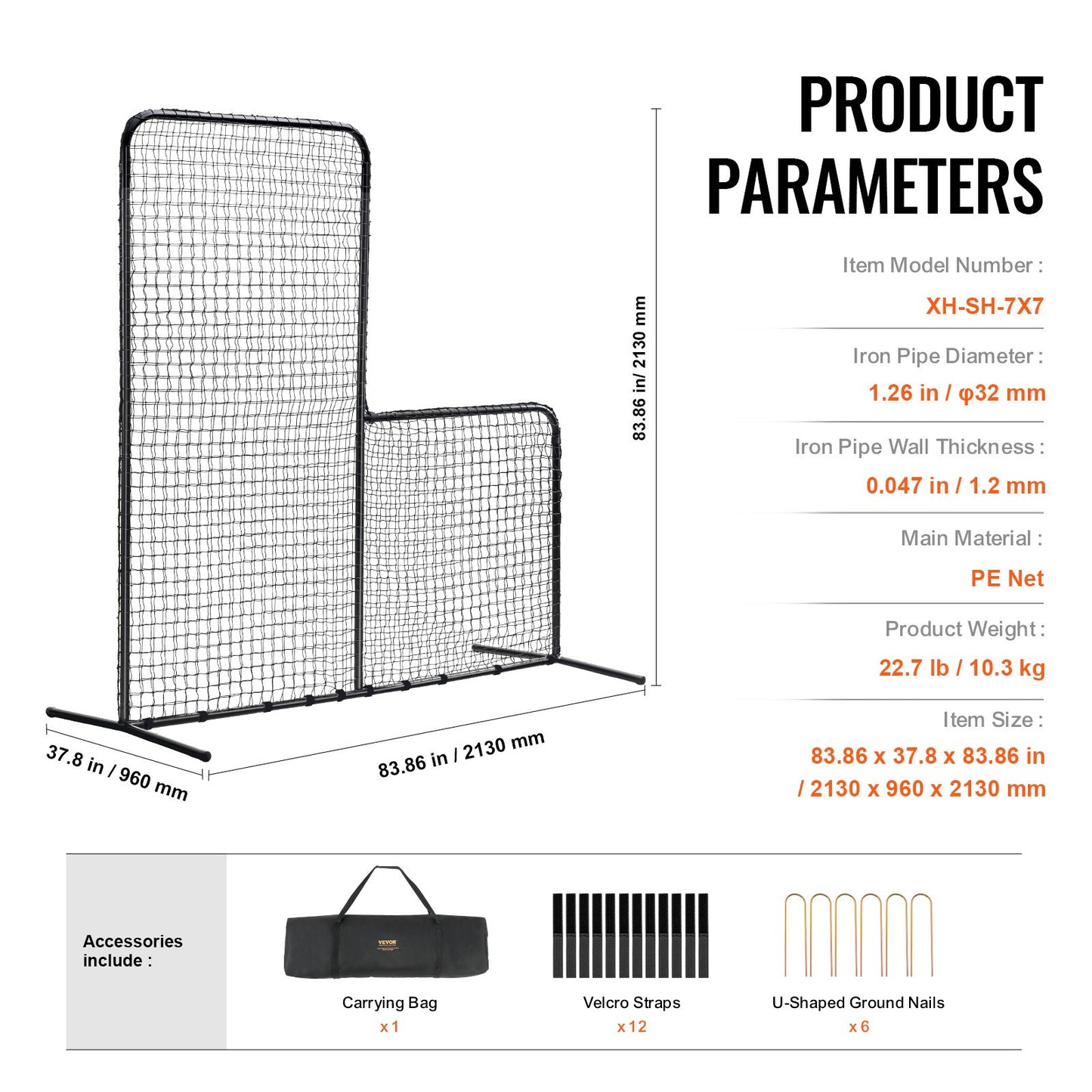 L Screen Baseball for Batting Cage, 7x7 ft Baseball Softball Safety Screen, Body Protector Portable Batting Screen with Carrying Bag and Ground Stakes, Heavy Duty Pitching Net for Pitchers Protection