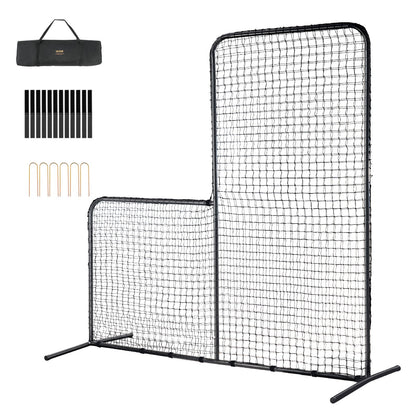 L Screen Baseball for Batting Cage, 7x7 ft Baseball Softball Safety Screen, Body Protector Portable Batting Screen with Carrying Bag and Ground Stakes, Heavy Duty Pitching Net for Pitchers Protection