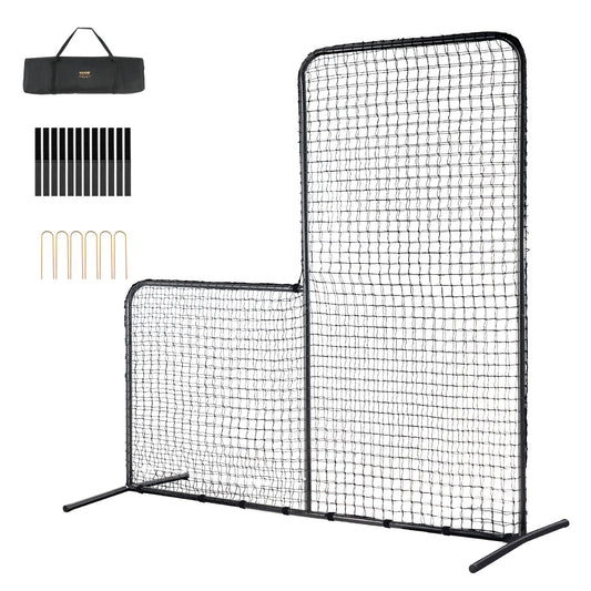 L Screen Baseball for Batting Cage, 7x7 ft Baseball Softball Safety Screen, Body Protector Portable Batting Screen with Carrying Bag and Ground Stakes, Heavy Duty Pitching Net for Pitchers Protection