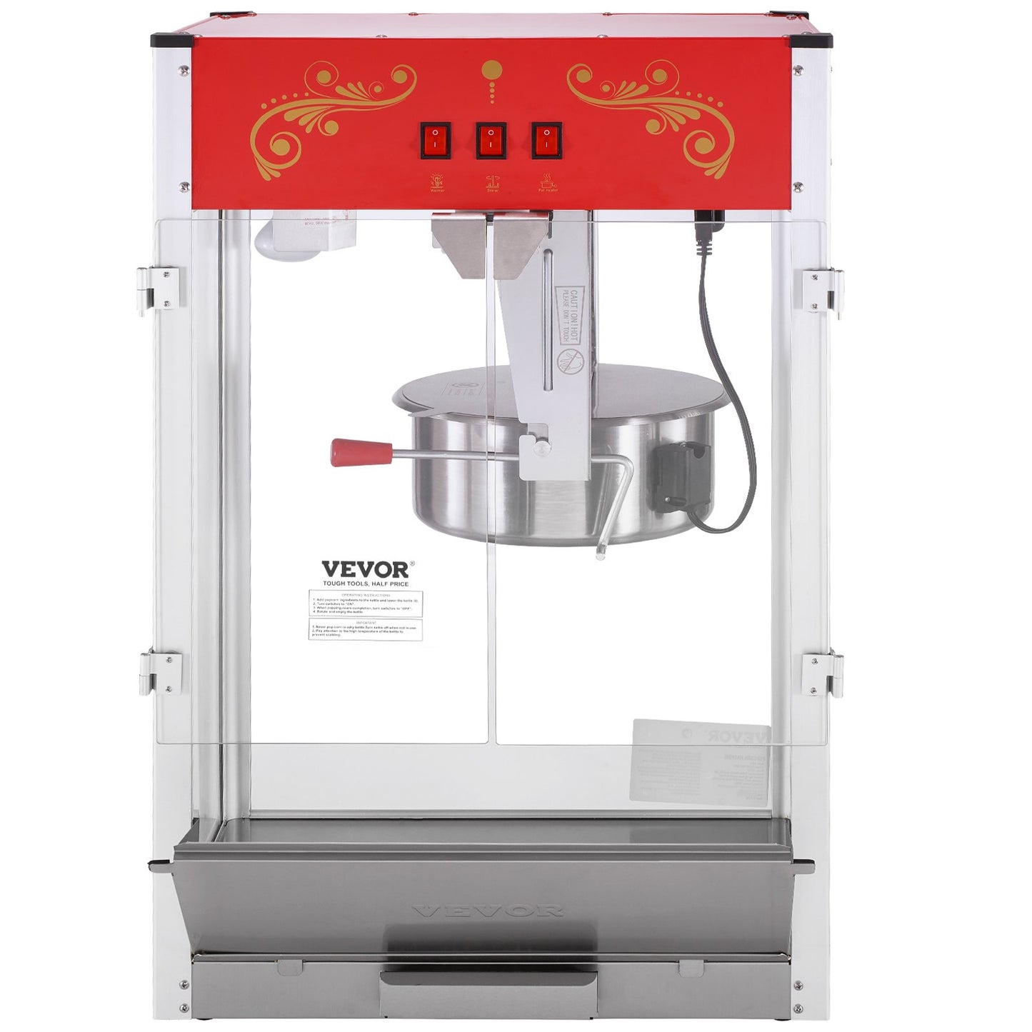 Popcorn Popper Machine Countertop Popcorn Maker 1615W 16 Oz Red