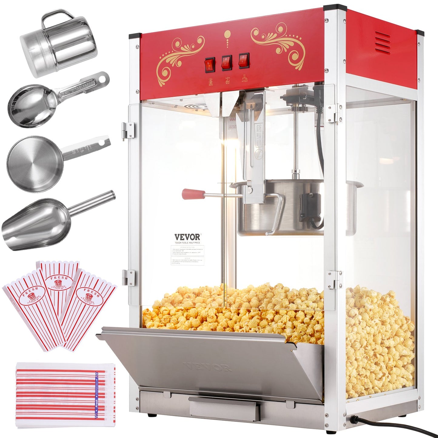 Popcorn Popper Machine Countertop Popcorn Maker 1615W 16 Oz Red
