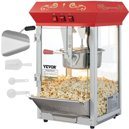 Popcorn Popper Machine Bänkskiva Popcorn Maker 850W 8 Oz 48 koppar Röd