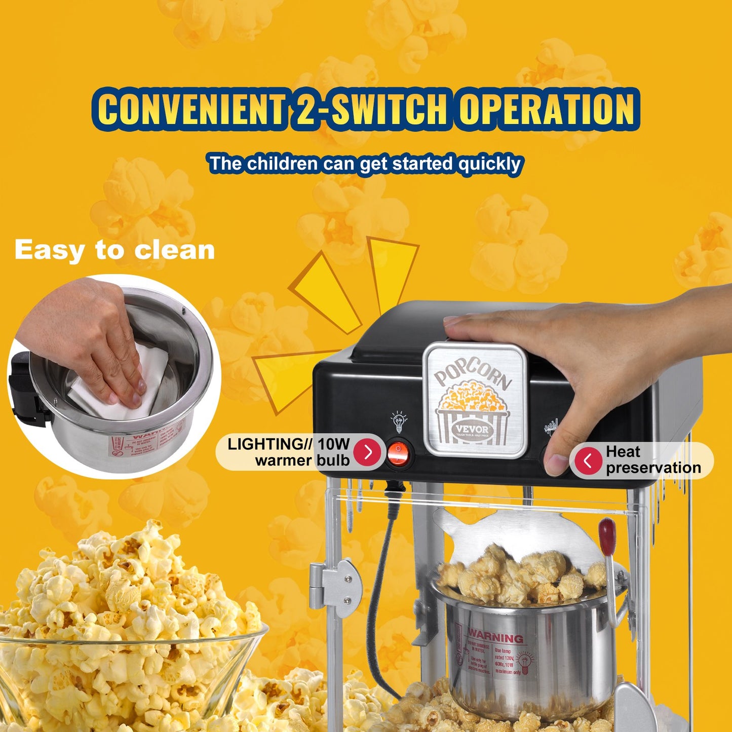 Popcorn Popper Machine Bordsskiva Popcorn Maker 300W 2,5 Oz Svart
