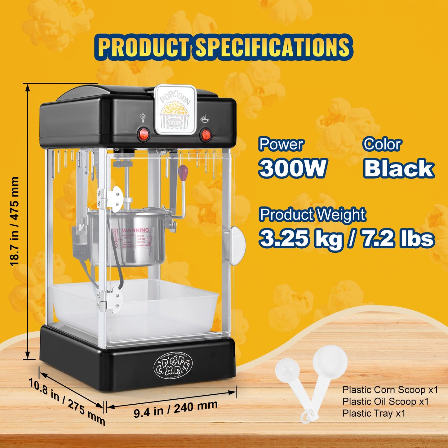 Popcorn Popper Machine Bordsskiva Popcorn Maker 300W 2,5 Oz Svart