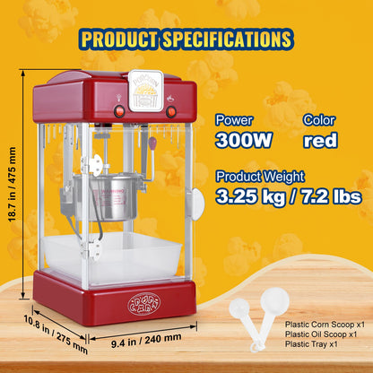 Popcorn Popper Machine Bordsskiva Popcorn Maker 300W 2,5 Oz Röd
