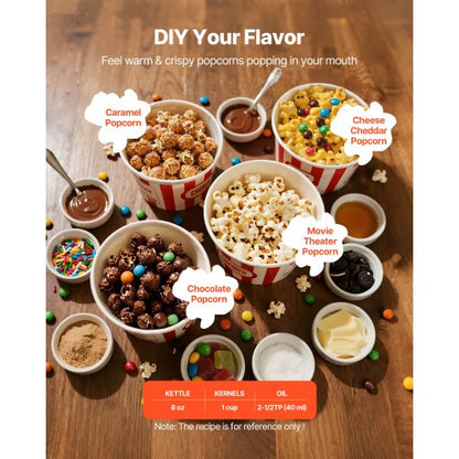 Popcornmaskin Bänkmonterad Popcorn Popper Maker 800W 0,2kg Vattenkokare Röd |  EU