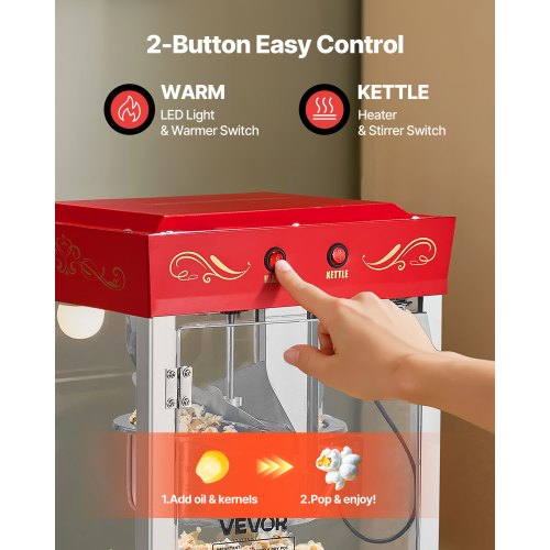 Popcornmaskin Bänkmonterad Popcorn Popper Maker 800W 0,2kg Vattenkokare Röd |  EU