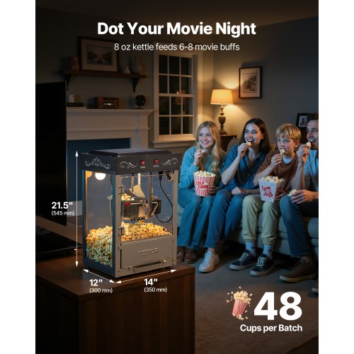 Popcorn Machine Countertop Popcorn Popper Maker 800W 0.2kg Kettle Black | EU