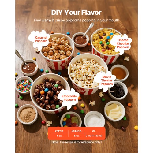 Popcorn Machine Countertop Popcorn Popper Maker 800W 0.2kg Kettle Black | EU