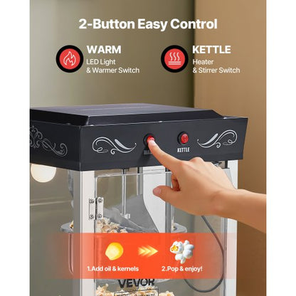 Popcorn Machine Countertop Popcorn Popper Maker 800W 0.2kg Kettle Black | EU