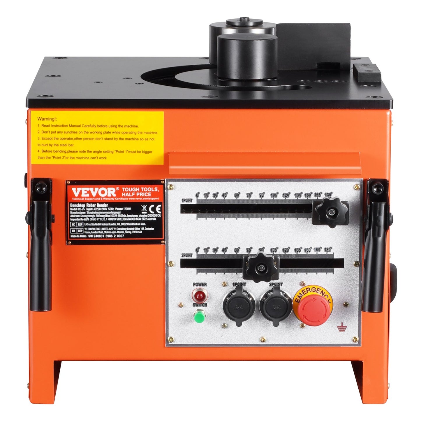 Benchtop elektrisk armeringsjärnsbockare 1700W 3 vinkel upp till 1 tum #8 (4-25 mm)