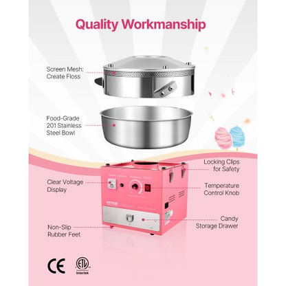 Kommersiell sockervaddsmaskin Sockervaddsmaskin 1000W för fest Rosa |  EU