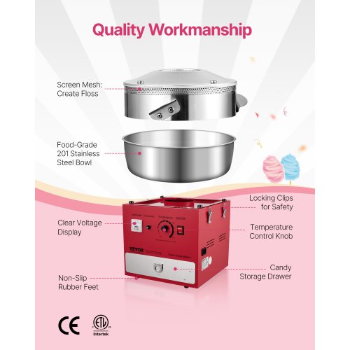 Kommerzielle Zuckerwattemaschine Zuckerwattemaschine 1000W für Party Rot | EU