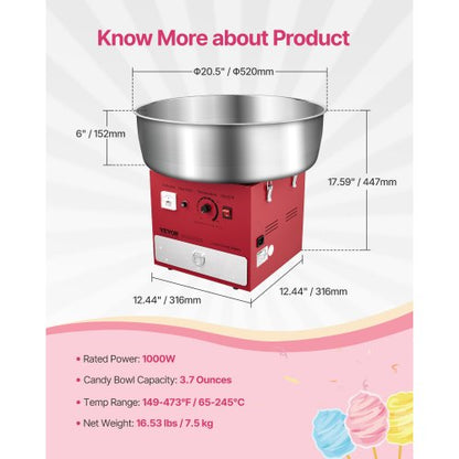 Kommerzielle Zuckerwattemaschine Zuckerwattemaschine 1000W für Party Rot | EU