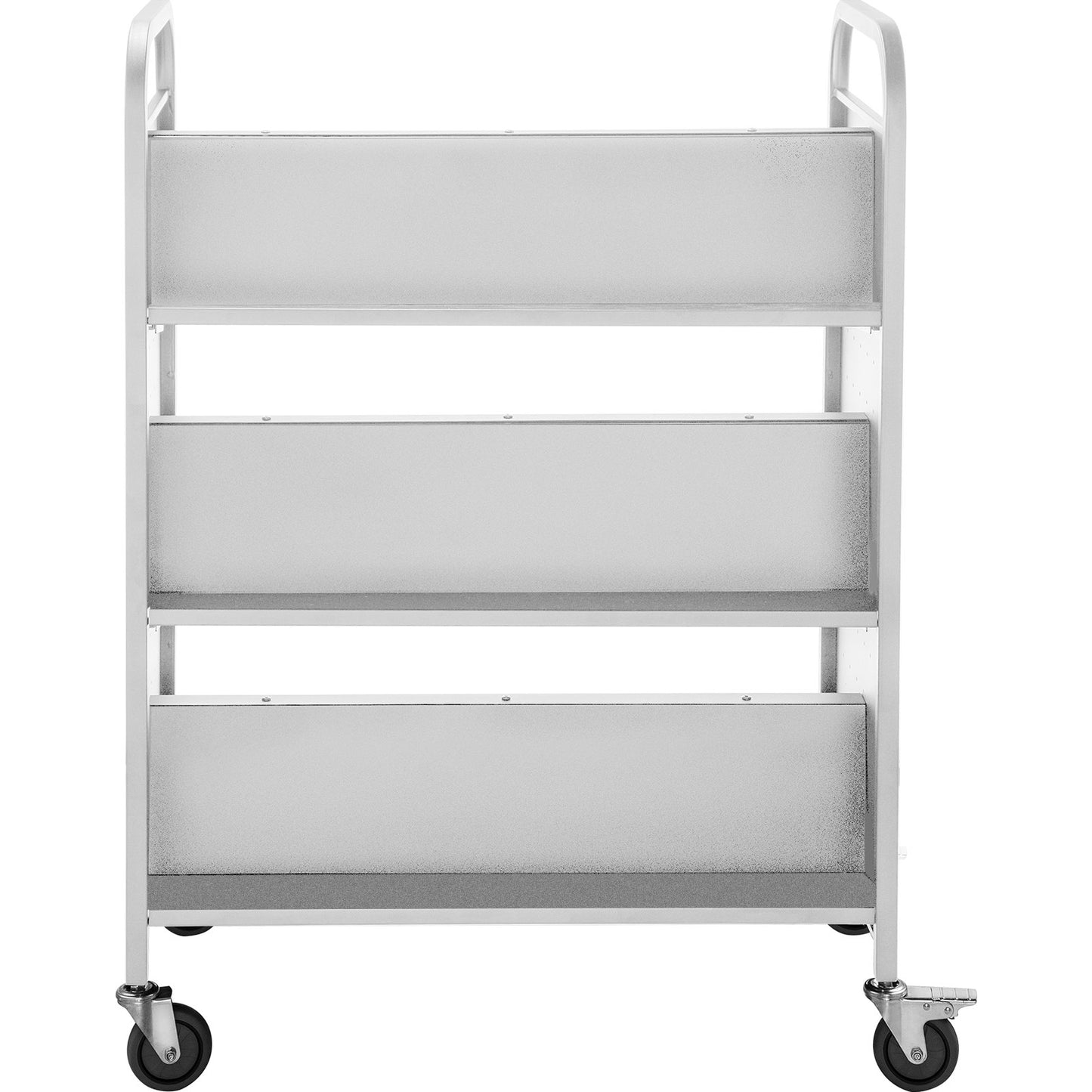 Bokvagn, 200 pund biblioteksvagn, 35x19x49 tums rullande bokvagn Dubbelsidiga W-formade lutande hyllor med 4-tums låsbara hjul, för hemhyllor kontors- och skolboklastbil i vitt