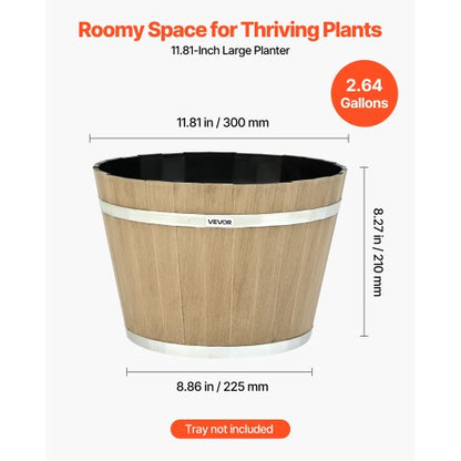 Växtkrukor, 4-pack 300 mm Whiskey Barrel Planters med dräneringshål, Stor Utvändig Plast Dekorativ Blomkruka Imitation Vinfat Design För Inomhus- och Utomhusträdgård Hemväxter, Brun |  EU