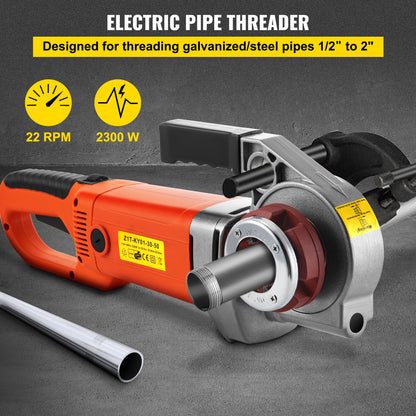 Elektrisk rörgängare, 2300W rörgängningsmaskin, kraftfull handhållen drivenhet, 220V rörgängare, bärbar rörgängare med 6 stansar 1/2"-2
