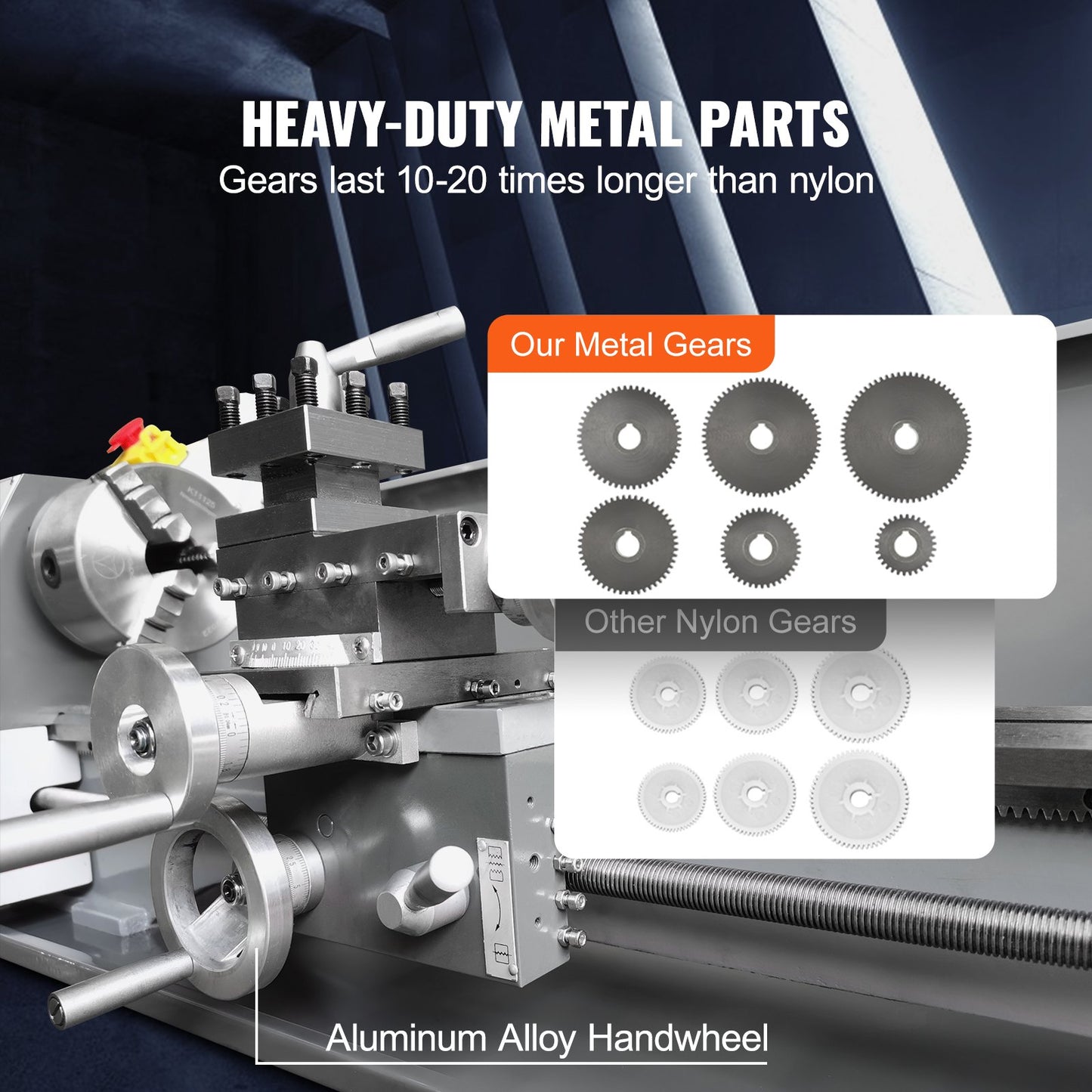 Metal Lathe Machine, 8.3 inch x 29.5 inch, Precision Bench Metal Lathe, 0-2500 rpm Continuously Variable Speed, 750W Brushless Motor Metal Gears, with Toolbox for Machining Precision Parts
