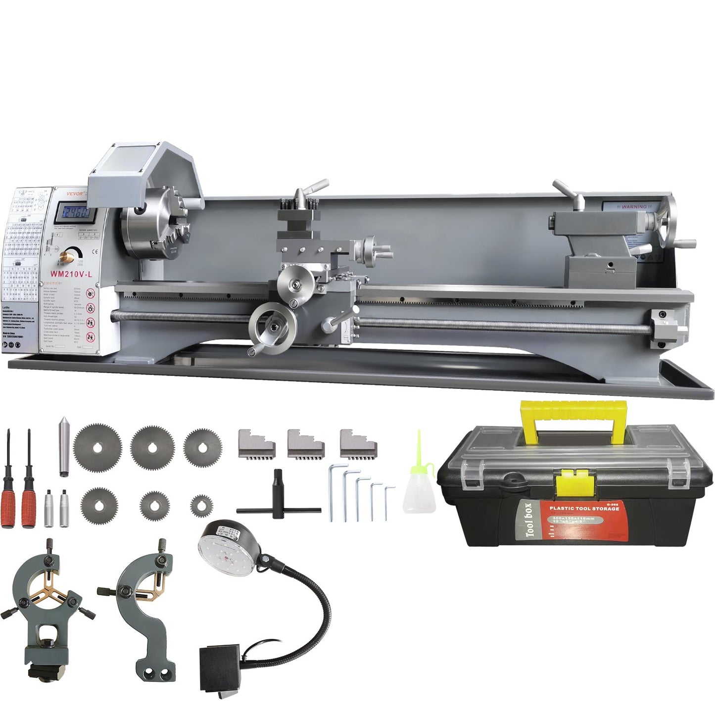 Metal Lathe Machine, 8.3 inch x 29.5 inch, Precision Bench Metal Lathe, 0-2500 rpm Continuously Variable Speed, 750W Brushless Motor Metal Gears, with Toolbox for Machining Precision Parts