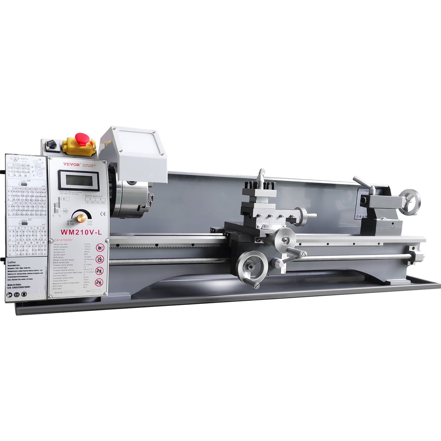 Metal Lathe Machine, 8.3 inch x 29.5 inch, Precision Bench Metal Lathe, 0-2500 rpm Continuously Variable Speed, 750W Brushless Motor Metal Gears, with Toolbox for Machining Precision Parts