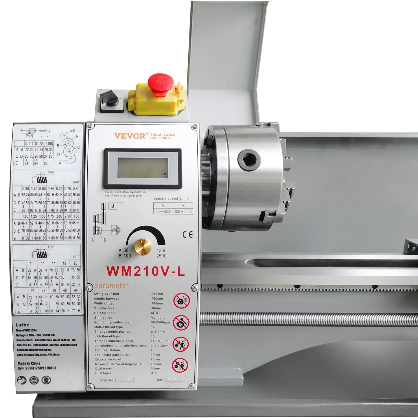 Metal Lathe Machine, 8.3 inch x 29.5 inch, Precision Bench Metal Lathe, 0-2500 rpm Continuously Variable Speed, 750W Brushless Motor Metal Gears, with Toolbox for Machining Precision Parts