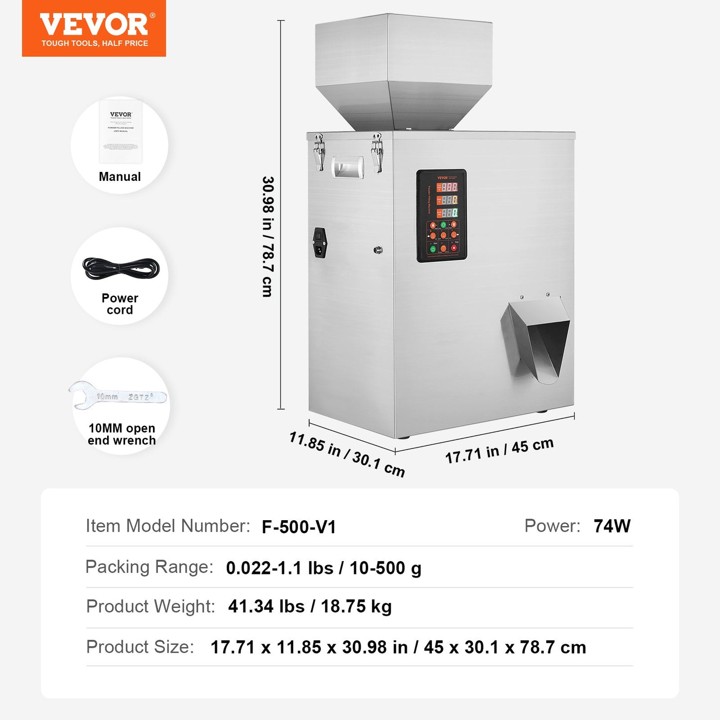 Powder Filling Machine, 0.022-1.1lbs/10-500g, Automatic Intelligent Particle Weighing Filling Machine, Bottle Bag Powder Filling Particle Dispenser for Tea Seeds Grain Powder Flour Beans Glitter