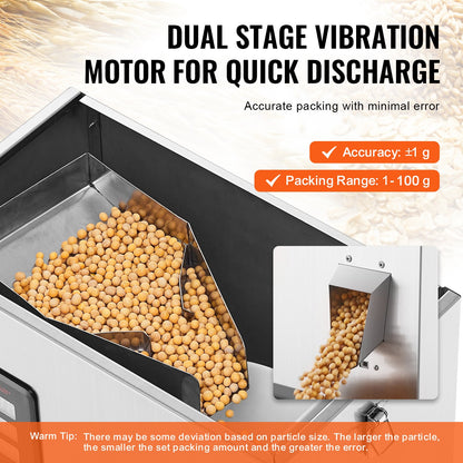 Powder Filling Machine, 0.002-0.22lbs/1-100g, Automatic Intelligent Particle Weighing Machine, Bottle Bag Powder Filling Particle Dispenser for Tea Seeds Grain Powder Flour Beans Glitter