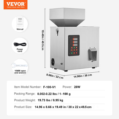 Powder Filling Machine, 0.002-0.22lbs/1-100g, Automatic Intelligent Particle Weighing Machine, Bottle Bag Powder Filling Particle Dispenser for Tea Seeds Grain Powder Flour Beans Glitter
