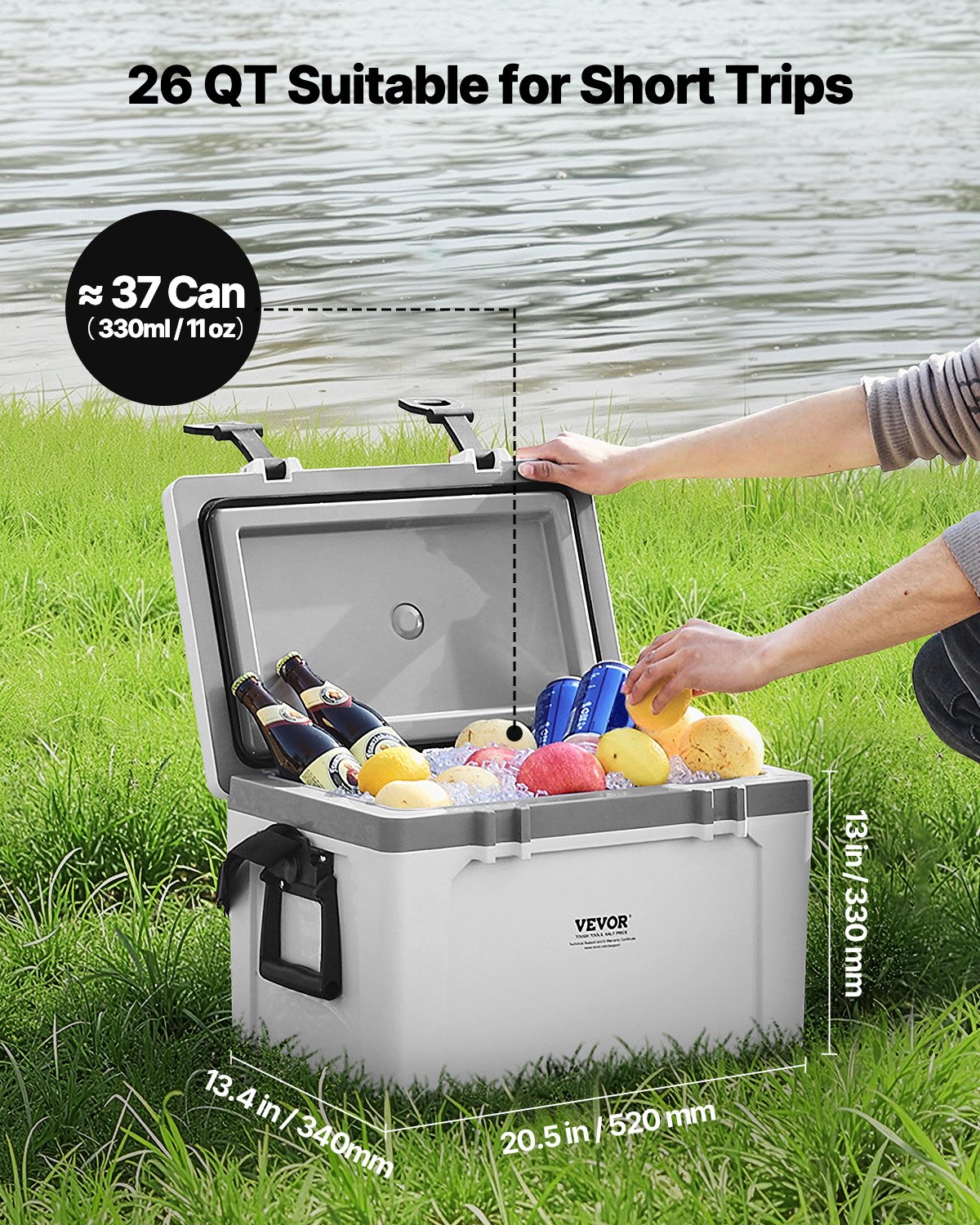 Portable Cooler 26 QT isolerad kylare 38 burkkapacitet med handtagsrem