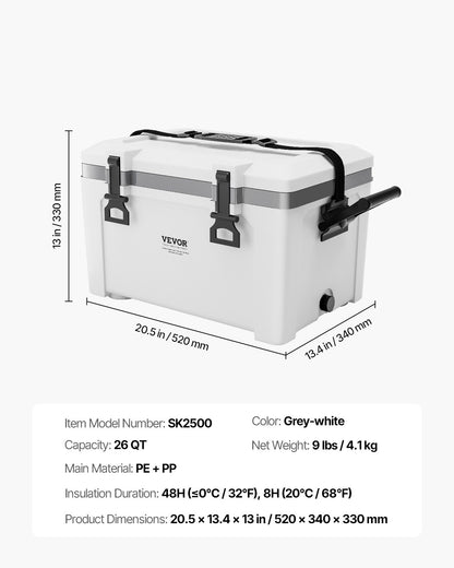 Portable Cooler 26 QT isolerad kylare 38 burkkapacitet med handtagsrem