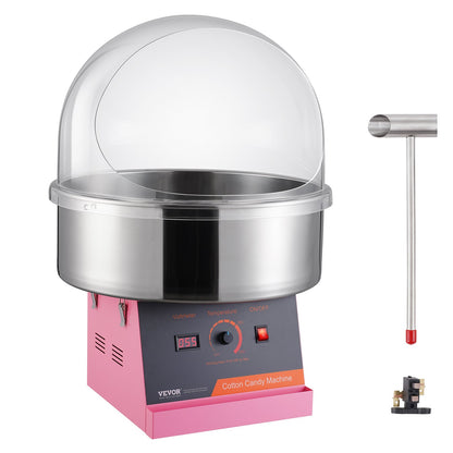 Elektrisk sockervaddsmaskin, 1000 W godismaskin, kommersiell sockervaddsmaskin med lock, skål i rostfritt stål och sockerskopa, perfekt för hemmabarns födelsedag, familjefest (rosa)