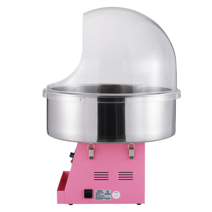 Elektrisk sockervaddsmaskin, 1000 W godismaskin, kommersiell sockervaddsmaskin med lock, skål i rostfritt stål och sockerskopa, perfekt för hemmabarns födelsedag, familjefest (rosa)