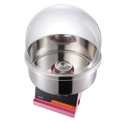 Elektrisk sockervaddsmaskin, 1000 W godismaskin, kommersiell sockervaddsmaskin med lock, skål i rostfritt stål och sockerskopa, perfekt för hemmabarns födelsedag, familjefest (rosa)