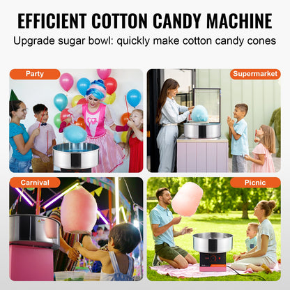 Elektrisk sockervaddsmaskin, 1000 W Candy Floss Maker, kommersiell sockervaddsmaskin med rostfritt stålskål och sockerskopa, perfekt för hemmabarnsfödelsedag, familjefest (rosa)