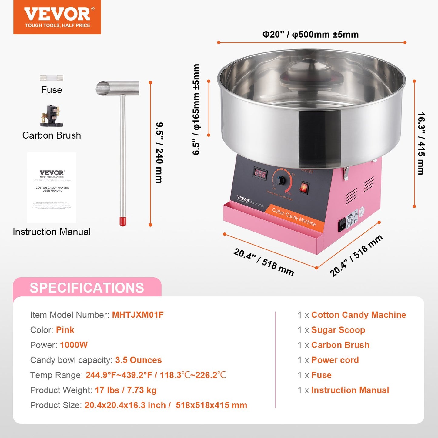 Elektrisk sockervaddsmaskin, 1000 W Candy Floss Maker, kommersiell sockervaddsmaskin med rostfritt stålskål och sockerskopa, perfekt för hemmabarnsfödelsedag, familjefest (rosa)