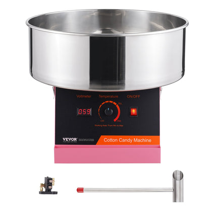 Elektrisk sockervaddsmaskin, 1000 W Candy Floss Maker, kommersiell sockervaddsmaskin med rostfritt stålskål och sockerskopa, perfekt för hemmabarnsfödelsedag, familjefest (rosa)